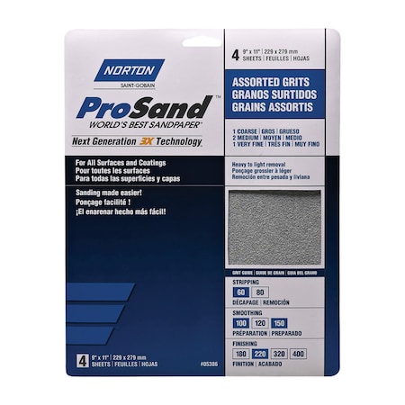 Norton Abrasives Norton ProSand 11 in. L X 9 in. W Assorted Grit Aluminum Oxide Sandpaper 1 pk 7660768182